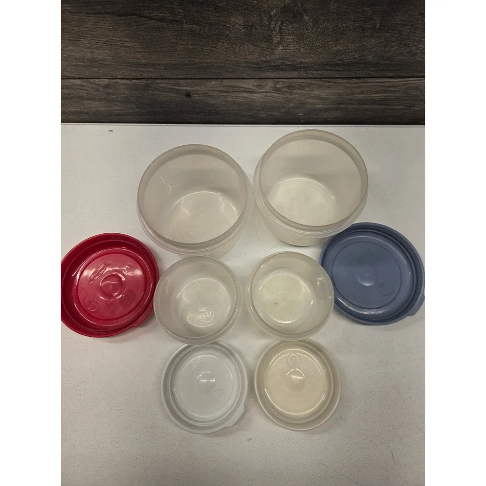 Vtg Rubbermaid Servin Saver Food Storage Set 4 Containers 3 Cup 1 Cup Round Lids